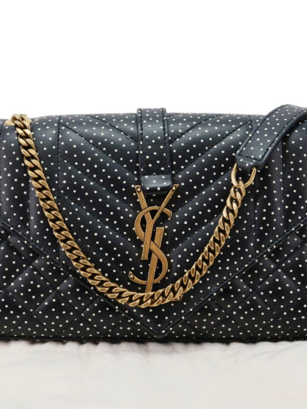 Yves Saint Laurent  Envelope Polka Dot Chevron Leather Crossbody Bag Black - Picture 3 of 11